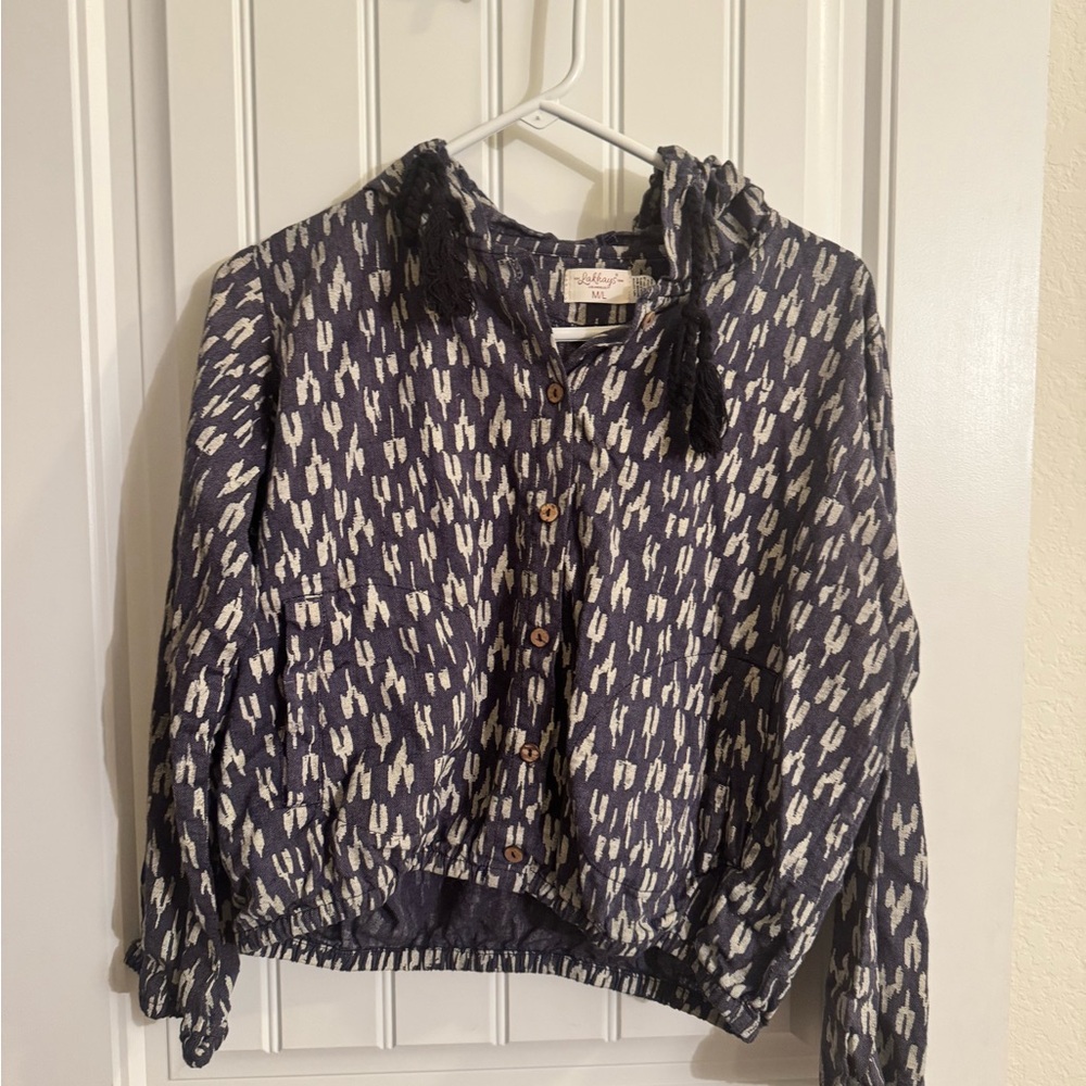 Vintage Lakhays Bomber Jacket M/L with Crocheted All Knowing Eye - Picture 5 of 7